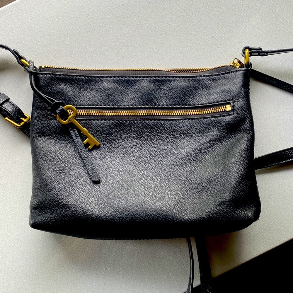 Fossil black leather cross body bag